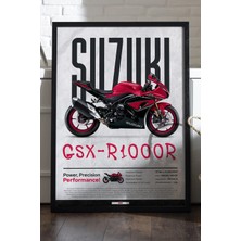 Duvarda Suzuki GSX-R1000 R Siyah Ahşap Çerçeveli Poster, Dekoratif Motosiklet Duvar Tablosu