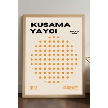 Duvarda Yayoi Kusama Doğal Ahşap Çerçeveli Poster, Dekoratif Sanatsal Duvar Tablosu