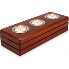 Yağmur Store Bfa Store El Yapımı Ahşap Tealight Mumluk, Ceviz Rengi, 3 Mum Kapasiteli, 27X11X6 Cm, Dekoratif Hediyelik