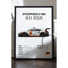Duvarda Porsche 911 Rsr Siyah Ahşap Çerçeveli Poster, Dekoratif Araba Duvar Tablosu