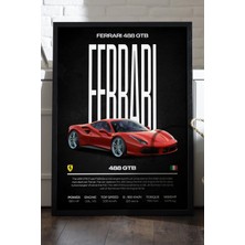 Duvarda Ferrari 488 Gtb Siyah Ahşap Çerçeveli Poster, Dekoratif Araba Duvar Tablosu