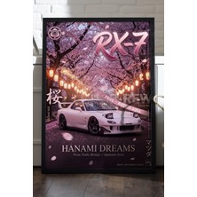 Duvarda Mazda Rx-7 Siyah Ahşap Çerçeveli Poster, Dekoratif Araba Duvar Tablosu