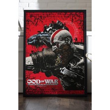 Duvarda God Of War Siyah Ahşap Çerçeveli Poster, Dekoratif Oyun Duvar Tablosu