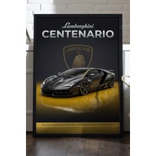Duvarda Lamborghini Centenario Siyah Ahşap Çerçeveli Poster, Dekoratif Araba Duvar Tablosu