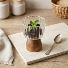 Yağmur Store Doğal Akasya Ahşap Ayaklı Borosilikat Cam Sunumluk - Çerezlik, Dondurmalık ve Tatlı Kasesi (10X9X6 Cm, 1 Adet, Küçük)