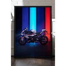 Duvarda Bmw S1000RR Siyah Ahşap Çerçeveli Poster, Dekoratif Motosiklet Duvar Tablosu