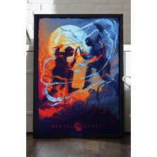 Duvarda Mortal Kombat Siyah Ahşap Çerçeveli Poster, Dekoratif Oyun Duvar Tablosu