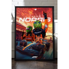 Duvarda Lando Norris Siyah Ahşap Çerçeveli Poster, Dekoratif Formula 1 Duvar Tablosu