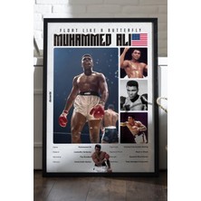 Duvarda Muhammed Ali Boks Siyah Ahşap Çerçeveli Poster, Dekoratif Dövüş Duvar Tablosu