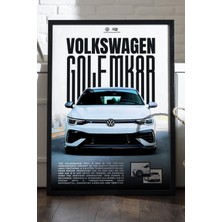 Duvarda Volkswagen Golf Mk 8 R Siyah Ahşap Çerçeveli Poster, Dekoratif Araba Duvar Tablosu