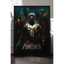 Duvarda Punisher Siyah Ahşap Çerçeveli Poster, Dekoratif Film Duvar Tablosu