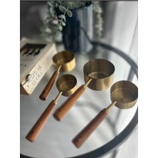 Yağmur Store Premium Ahşap Saplı Gold Ölçü Kabı Seti - 4'lü Paslanmaz Çelik Gold Ölçü Kaşığı ve Kabı, Şef Tipi Hassas Sıvı ve Kuru Malzeme Ölçeği, Mutfak ve Pişirme Seti