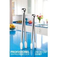 DS LLC 2 Boy Mutfak Maşası - Mangal Barbekü Maşası - Izgara Maşası Tava Maşası Çelik  18 ve 36 cm