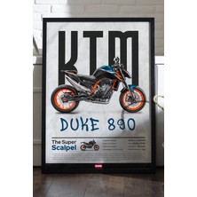 Duvarda Ktm Duke 890 Siyah Ahşap Çerçeveli Poster, Dekoratif Motosiklet Duvar Tablosu