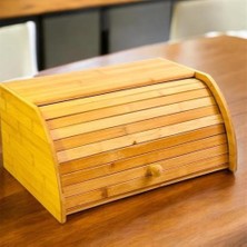 NY Home Doğal Bambu Demonte Ekmeklik, Ekmek Kutusu, Kayar Kapaklı, Geniş Hacimli, 38 x 23 x 19 cm
