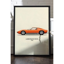 Duvarda Lamborghini Miura Siyah Ahşap Çerçeveli Poster, Dekoratif Araba Duvar Tablosu