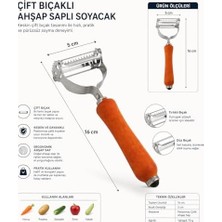 Yağmur Store Çift Bıçaklı Ahşap Saplı Sebze ve Meyve Soyacak – Paslanmaz Çelik Ultra Keskin Tırtıklı & Düz Bıçaklı, Ergonomik Kaymaz Sap, Patates Havuç Kabak Elma Için Profesyonel Mutfak Soyucu