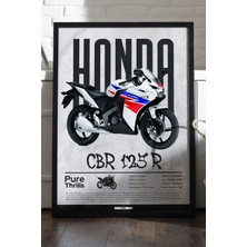 Duvarda Honda Cbr 125R Siyah Ahşap Çerçeveli Poster, Motosiklet Duvar Tablosu
