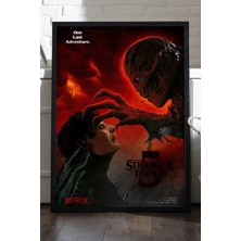 Duvarda Stranger Things Siyah Ahşap Çerçeveli Poster, Dizi Duvar Tablosu