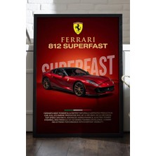 Duvarda Ferrari 812 Superfast Siyah Ahşap Çerçeveli Poster, Dekoratif Araba Duvar Tablosu