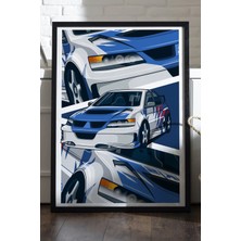 Duvarda Mitshubishi Lancer Evolution Siyah Ahşap Çerçeveli Poster, Dekoratif Araba Duvar Tablosu
