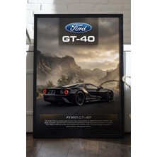 Duvarda Ford Gt-40 Siyah Ahşap Çerçeveli Poster, Dekoratif Araba Duvar Tablosu