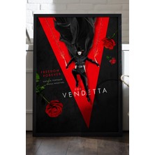 Duvarda V For Vendetta Siyah Ahşap Çerçeveli Poster, Dekoratif Film Duvar Tablosu