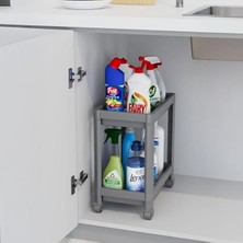 NY Home 2 Katlı Tekerlekli Tezgah Altı Raf Organizer Düzenleyici Raf Ünitesi, Evye Altı Dolap Içi Düzenleyici, Mutfak Banyo Deterjanlık Şampuanlık Sebzelik,taşınabilir Saklama Rafı (Gri)