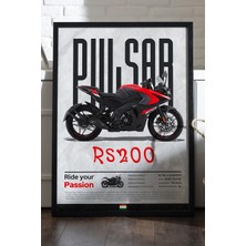 Duvarda Bajaj Pulsar Rs 200 Siyah Ahşap Çerçeveli Poster, Dekoratif Motosiklet Duvar Tablosu