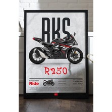 Duvarda Rks R 250 Siyah Ahşap Çerçeveli Poster, Dekoratif Motosiklet Duvar Tablosu