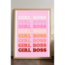 Duvarda Girl Boss Doğal Ahşap Çerçeveli Poster, Dekoratif Genç Kız Duvar Tablosu