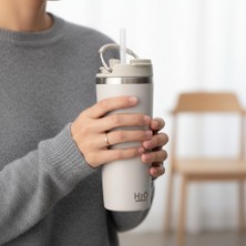 Yağmur Store 660 ml Pipetli Paslanmaz Çelik Termos Kupa - 4 Renk Seçeneği (Krem, Yeşil, Siyah, Mavi) - Büyük Boy (Venti) Sıcak ve Soğuk Tutan Mug (Krem)
