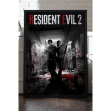 Duvarda Resident Evil 2 Siyah Ahşap Çerçeveli Poster, Dekoratif Oyun Duvar Tablosu