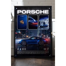 Duvarda Porsche 911 Siyah Ahşap Çerçeveli Poster, Dekoratif Araba Duvar Tablosu