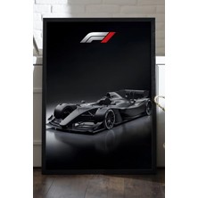 Duvarda Formula 1 Siyah Ahşap Çerçeveli Poster, Dekoratif Araba Duvar Tablosu