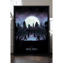 Duvarda Mortal Kombat Siyah Ahşap Çerçeveli Poster, Dekoratif Oyun Duvar Tablosu