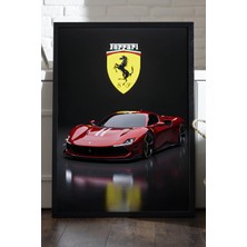 Duvarda Ferrari SF90 Spider Siyah Ahşap Çerçeveli Poster, Dekoratif Araba Duvar Tablosu