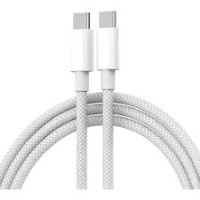 NY Home 60W Type-C To Type-C Örgülü Data ve Şarj Kablosu 1m Beyaz K2795 (Orijinal Görünümlü)