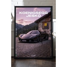 Duvarda Koenigsegg Jesko Siyah Ahşap Çerçeveli Poster, Dekoratif Araba Duvar Tablosu