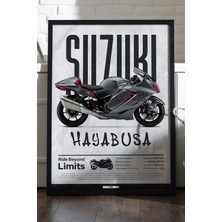 Duvarda Suzuki Hayabusa Siyah Ahşap Çerçeveli Poster, Dekoratif Motosiklet Duvar Tablosu