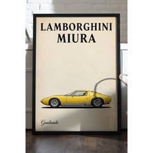 Duvarda Lamborghini Miura Siyah Ahşap Çerçeveli Poster, Dekoratif Araba Duvar Tablosu