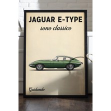 Duvarda Jaguar E-Type Siyah Ahşap Çerçeveli Poster, Dekoratif Araba Duvar Tablosu