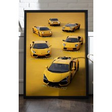 Duvarda Lamborghini Family Araba Siyah Ahşap Çerçeveli Poster, Dekoratif Duvar Tablosu