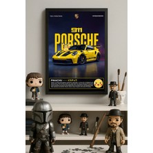 Duvarda Porsche 911 Siyah Ahşap Çerçeveli Poster, Dekoratif Araba Duvar Tablosu