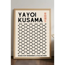 Duvarda Yayoi Kusama Doğal Ahşap Çerçeveli Poster, Dekoratif Sanatsal Duvar Tablosu