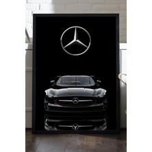 Duvarda Mercedes Benz Sls Siyah Ahşap Çerçeveli Poster, Dekoratif Araba Duvar Tablosu