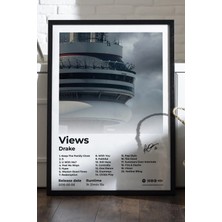 Duvarda Drake Views Siyah Ahşap Çerçeveli Poster, Dekoratif Müzik Albüm Duvar Tablosu