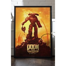 Duvarda Doom Siyah Ahşap Çerçeveli Poster, Dekoratif Oyun Duvar Tablosu