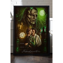 Duvarda Frankenstein Siyah Ahşap Çerçeveli Poster, Dekoratif Film Duvar Tablosu