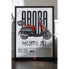 Duvarda Arora Mojito 50 Siyah Ahşap Çerçeveli Poster, Dekoratif Motosiklet Duvar Tablosu